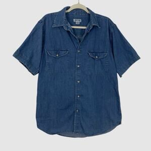Cherokee Mens Vintage Denim Button Down Short Sleeve Shirt